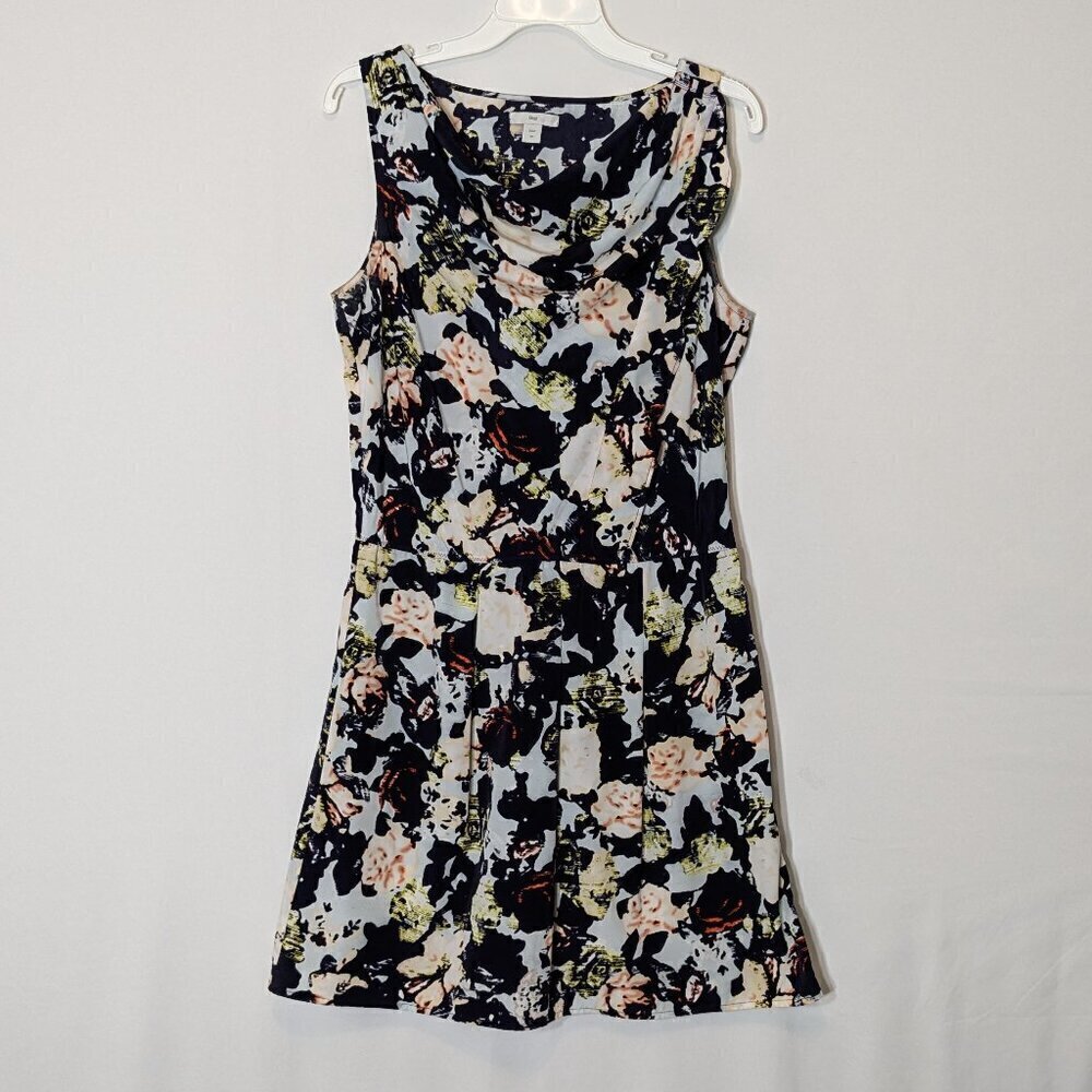 GAP Black, Pink, Yellow Short Sheath Dress; Elastic Pleated Waist; Size 10